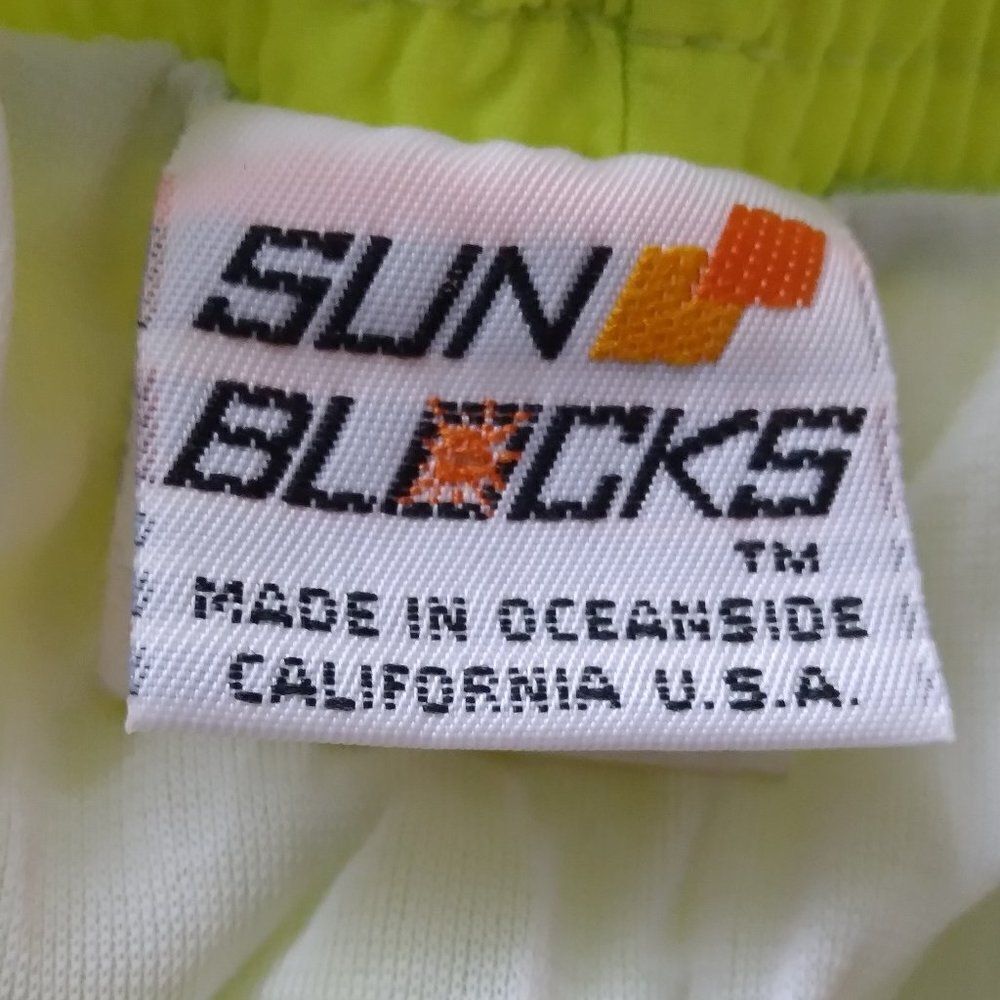 Vintage Sun Blocks Neon Yellow Wind Shorts Beach Swimming - Picture 7 of 9